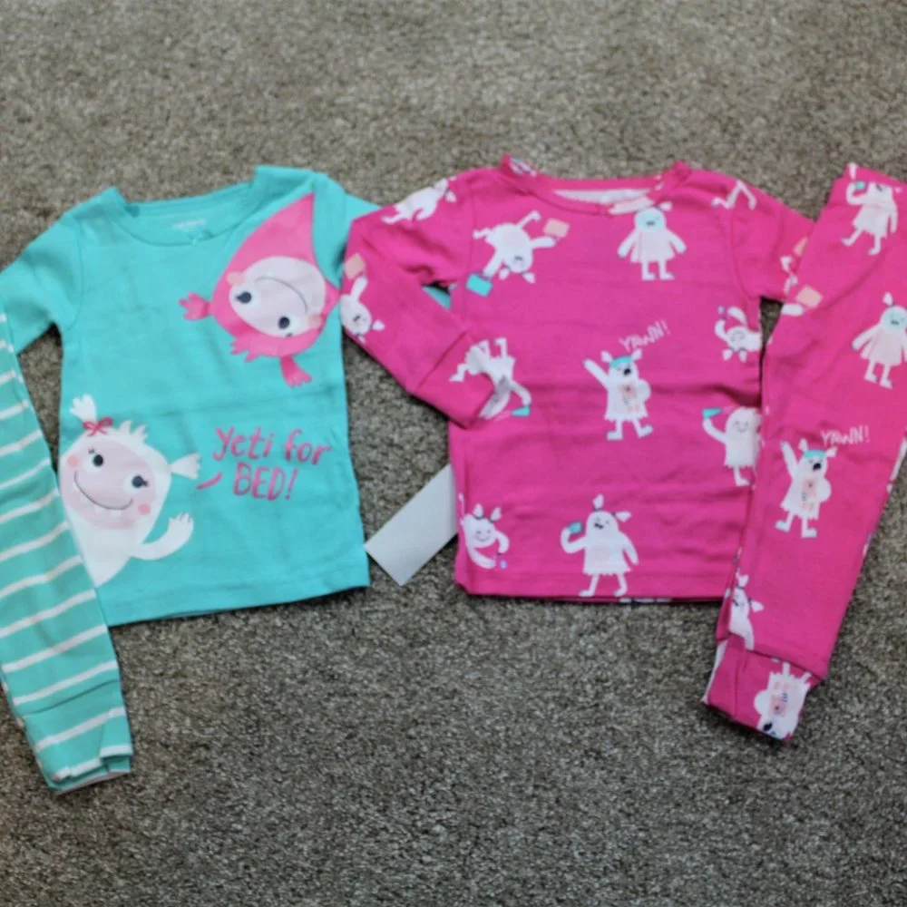 Carters Baby Girl Yeti 4-Piece Pants Pajamas Set 12M 18M 24M 12 18 24 months NWT - Picture 2 of 4